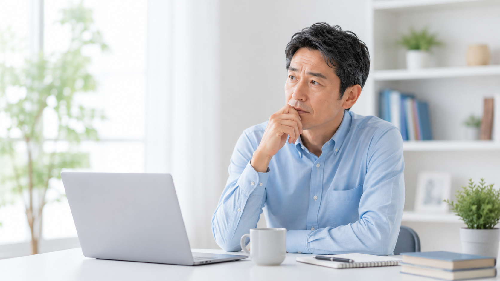 体調の変化について考える働く男性のイメージ