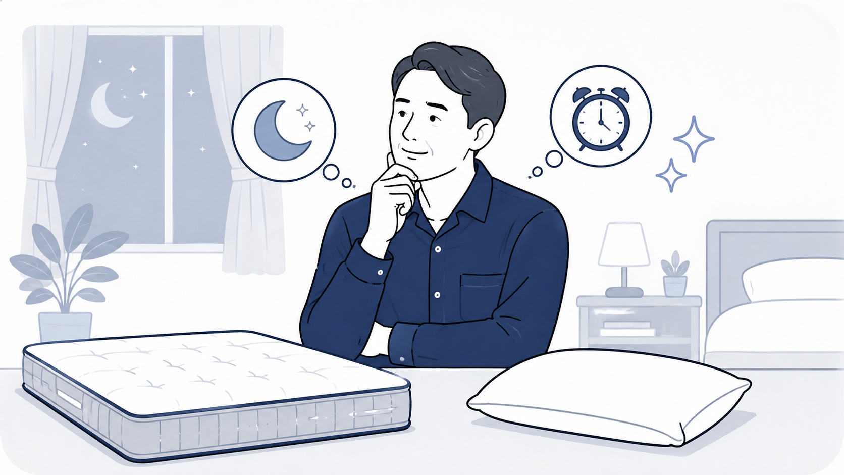 休日に寝ても疲れが残り、悩んでいる40〜50代男性のイラスト